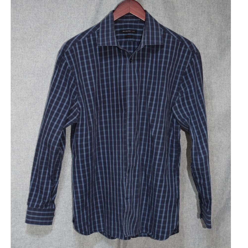 John Varvatos USA Slim Fit Blue Plaid Button-Down Shirt Size Large - Picture 1 of 3